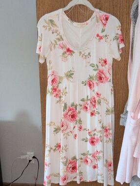 Stevie Hender Cream Dress with Pink Accents